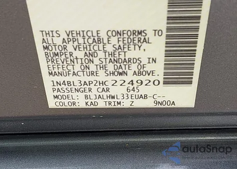 2017 Nissan Altima 3.5 Sr z USA, uszkodzony, nr VIN 1N4BL3AP2HC224920